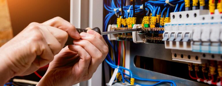 Ein Experte prüft die elektrischen Anlagen auf ihre Sicherheit.